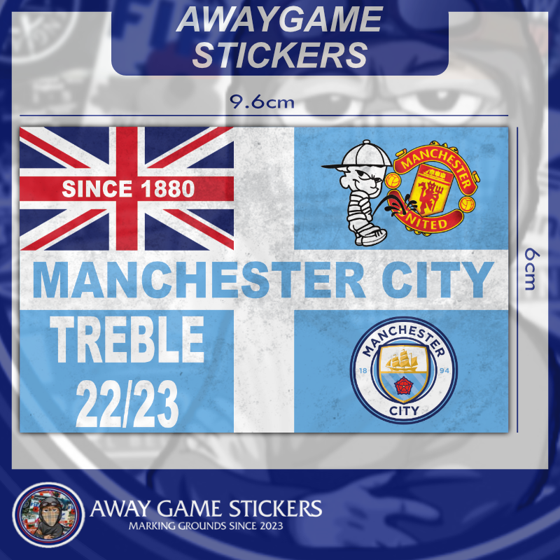 Man City - Treble 22/23 (Blue White England Flag) - Football Stickers
